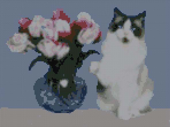 Схема вышивки Кошка и ваза с цветами