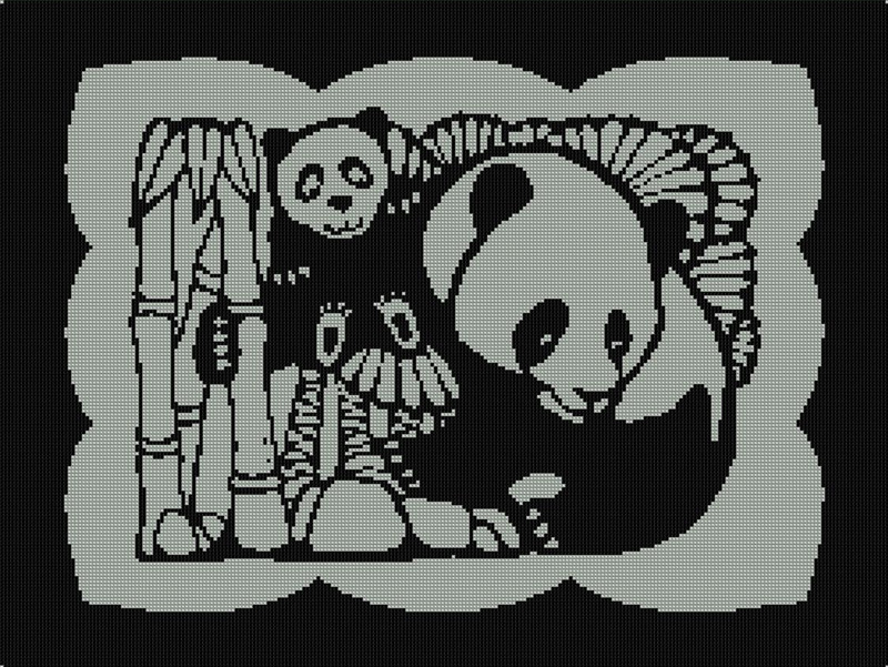 вышивка мишки панды и бамбук