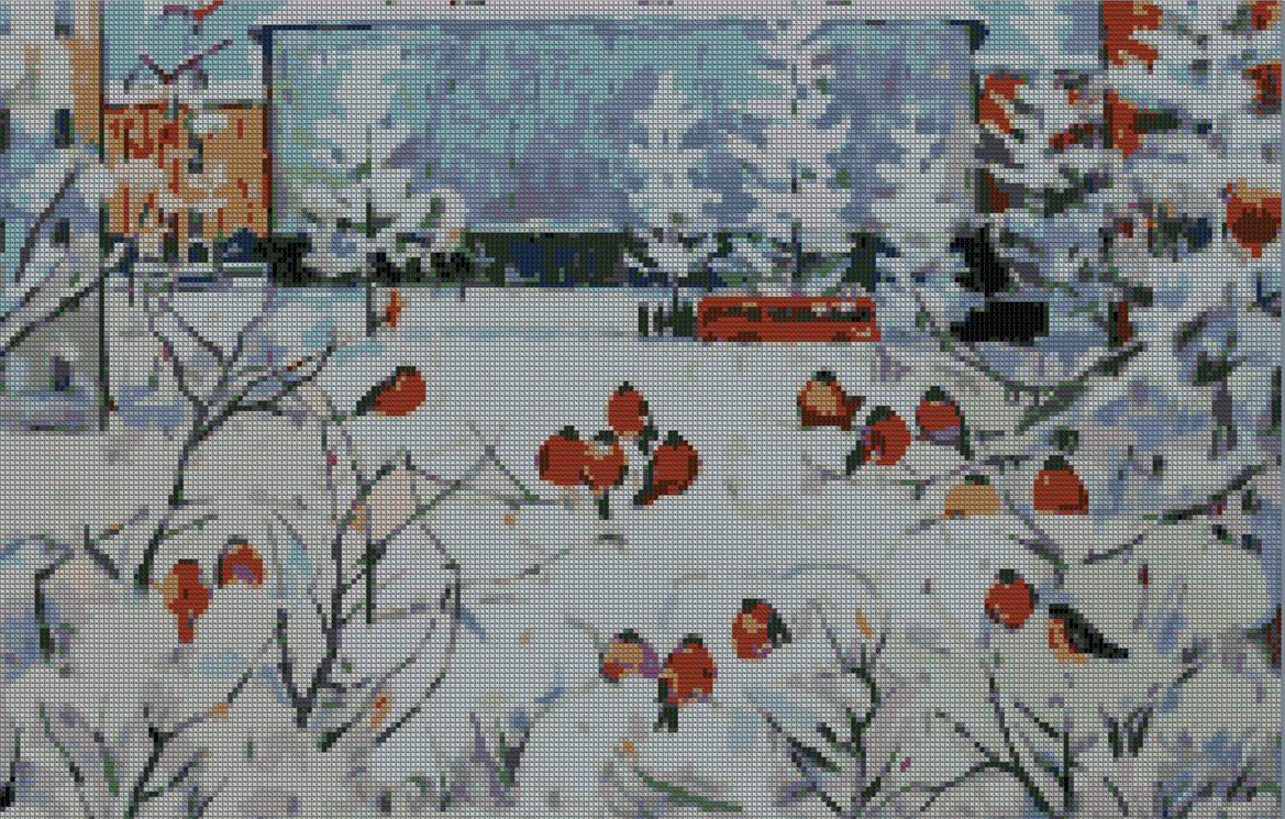 Вышивка по картине Харина Снегири