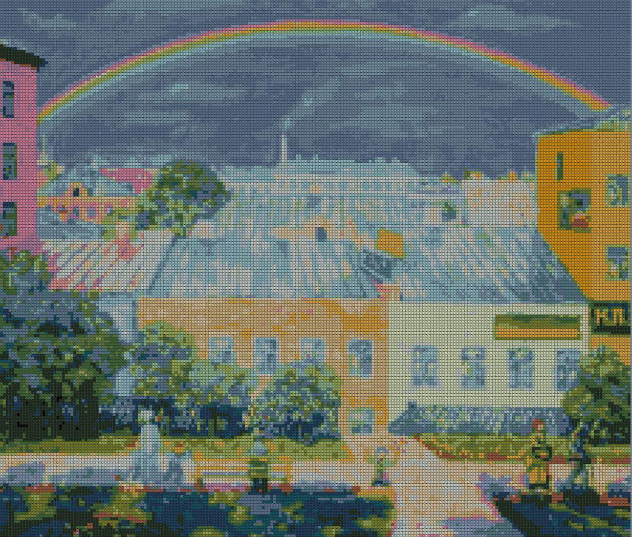 Образец вышивки по картине Крымова Радуга Московский пейзаж