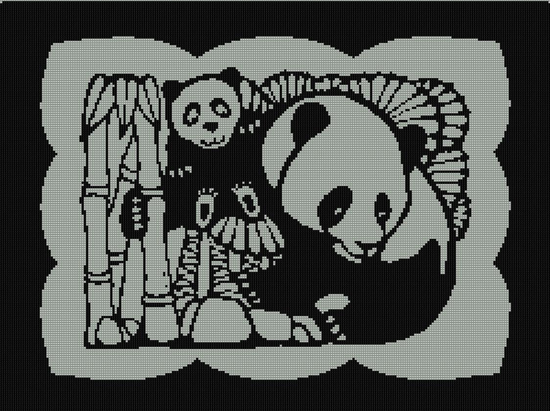 Мишки панды и бамбук образец вышивки