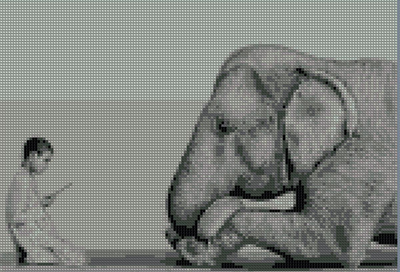 образец вышивки Слон и мальчик